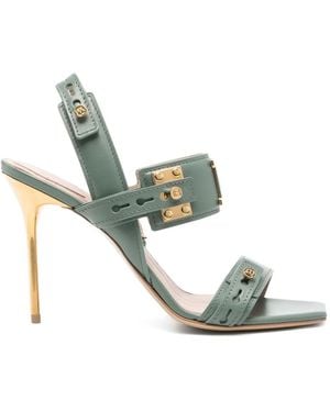 Balmain Luxury Leather Sandals With Square Open Toe And Buckle - Green