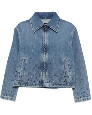 7 For All Mankind Embellished Zipped Denim Jacket - Blue