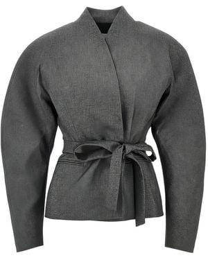 ANDAMANE Belted Puff-Sleeve Jacket - Gray