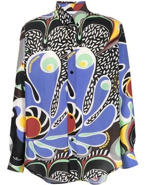 Moschino Graphic-Print Button-Up Silk Shirt - Blue