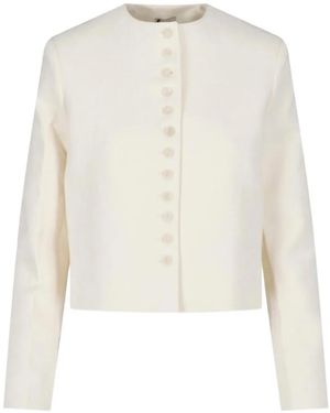 Almada Label Button-Up Collarless Jacket - White