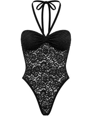 Markgong Lace Halterneck Bodysuit - Black