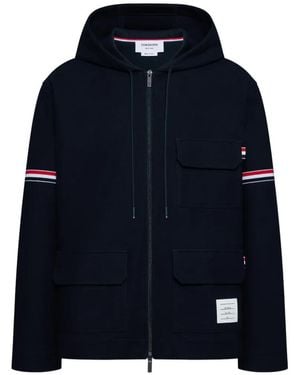 Thom Browne Stripe-Detail Hooded Jacket - Blue