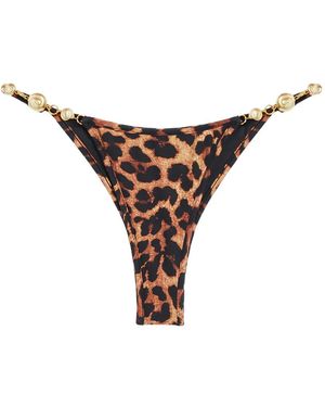 Reina Olga Splash Leopard-Print Embellished Bikini Bottoms - Natural