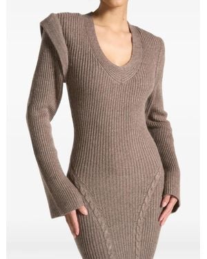 Manière De Voir Wide-Shoulder Knitted Midi Dress - Brown
