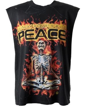HELLSTAR Inner Peace Skeleton Distressed Graphic Vest - Black