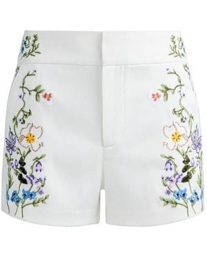 Alice + Olivia Cady Floral-Embroidered Shorts - White