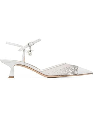 Jimmy Choo 45Mm Aren Crystal-Embellished Pumps - White