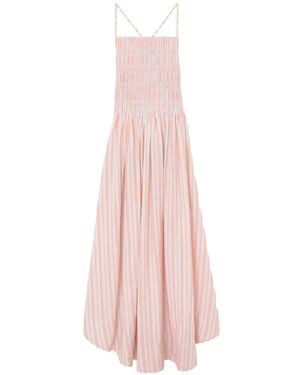 Ganni Striped Shirred Dress - Pink