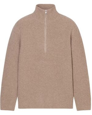 Closed Ribbed-Knit Half-Zip Sweater - Natural