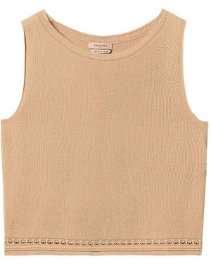 Twinset Knit Top With Fringes - Natural