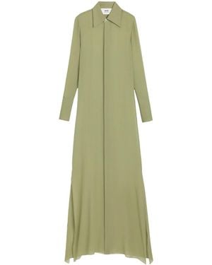 Ami Paris Floor-Length Silk Shirt Dress - Green