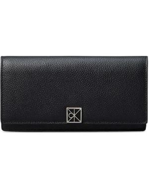 Calvin Klein Logo-Plaque Pebbled Wallet - Black