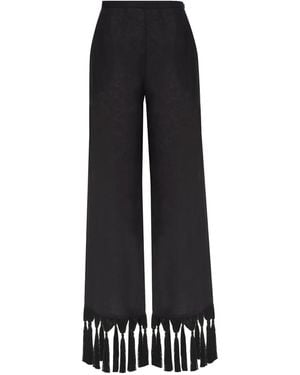Taller Marmo Marlino Fringes-Detail Linen Trousers - Black