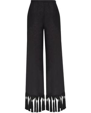 ‎Taller Marmo Marlino Fringes-Detail Linen Trousers - Black