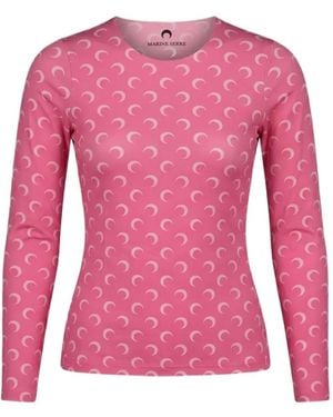 Marine Serre Moon-Print Long Sleeve T-Shirt - Pink