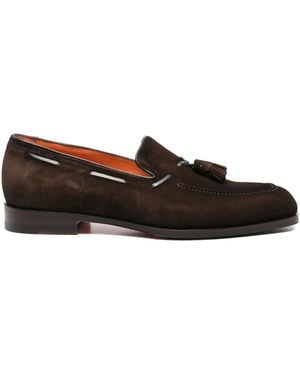 Santoni Tassel-Detail Suede Boat Shoes - Brown