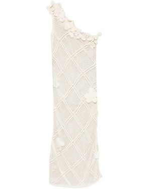 JW Anderson Floral-Crochet One-Shoulder Midi Dress - White