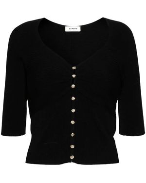 Sandro Rose-Buttons Ribbed Cardigan - Black