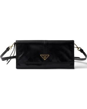 Prada Snap Triangle Leather Wallet - Black