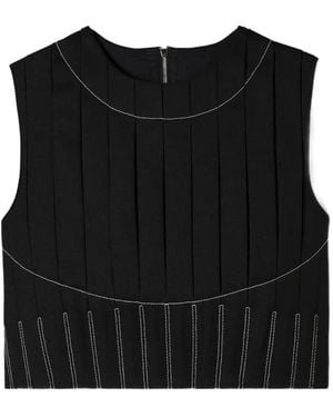 Tory Burch Wool Twill Pleated Top - Black