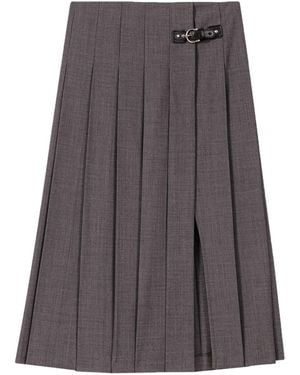 Maje Pleated Buckled Midi Skirt - Gray