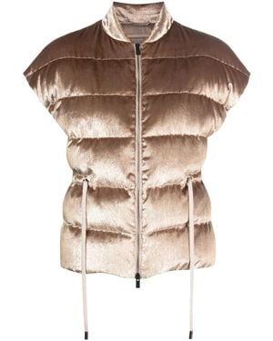 Peserico Velvet-Effect Padded Gilet - Brown