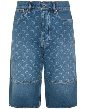 Marine Serre Moon-Print Paneled Shorts - Blue