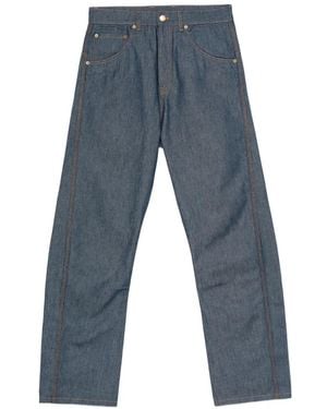 Moschino Contrast-Stitching Logo-Patch Jeans - Blue