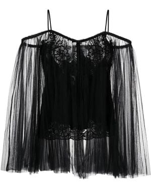 Alexander Wang Lace-Embroidered Charmeuse Tunic Top - Black