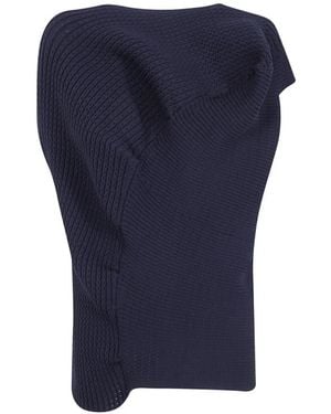 Issey Miyake Asymmetric Ribbed-Knit Top - Blue