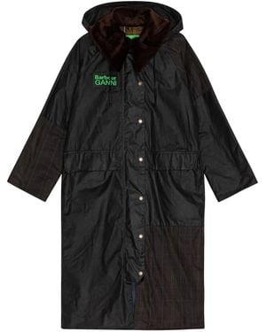 Ganni X Barbour Hooded Paneled Coat - Black