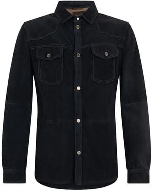Moorer Veste En Daim À Empiècements - Blue