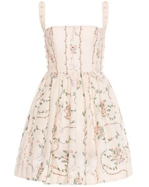 Agua Bendita Mielero Navegante Pearl-Embellished Embroidered Mini Dress - White