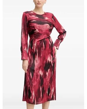 Joseph Ribkoff Tie-Waist Printed Dress - Red