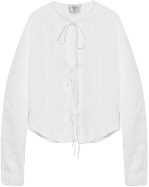 forte_forte Striped Tie-Fastening Shirt - White