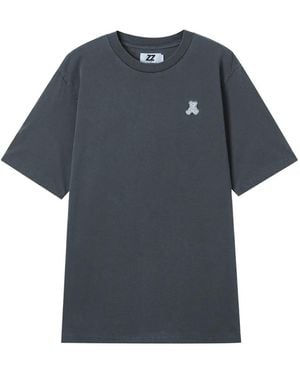 Izzue Teddy-Bear-Embroidered Crew-Neck T-Shirt - Blue