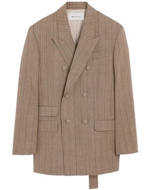 Ami Paris Double-Breasted Striped Wool Blazer - Brown