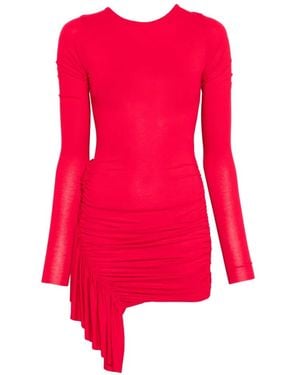 Pink Ruched Ruffled Mini Dress - Red