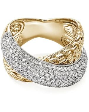 John Hardy 18Kt Gouden Carved Chain Ring Met Diamant - Wit