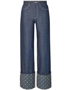 Tory Burch Vaqueros Con Monograma T - Azul
