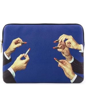 Seletti Lipstick Print Laptop Case - Blue
