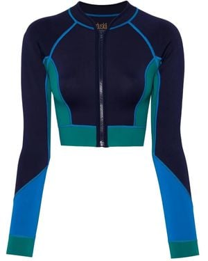 Duskii Colour-Block Long-Sleeved Swimming Top - Blue