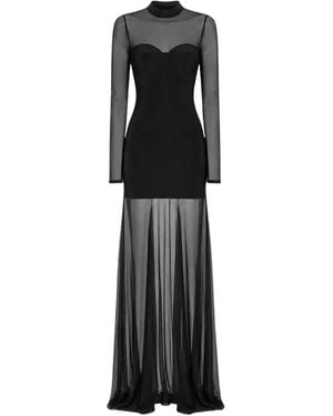 OW Collection Robe Longue Kya À Empiècements En Résille - Noir
