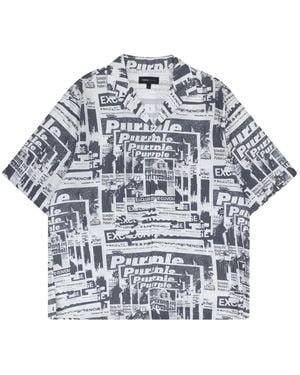 Purple Brand Tabloid-Print Short-Sleeve Shirt - Grey
