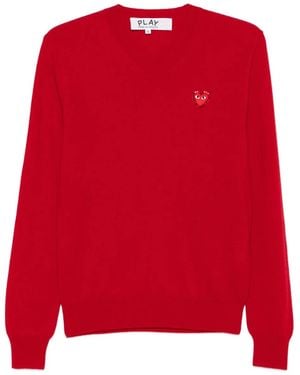 COMME DES GARÇONS PLAY Heart-Emblem V-Neck Jumper - Red