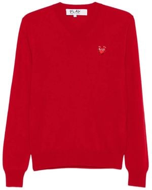 COMME DES GARÇONS PLAY Heart-Emblem V-Neck Sweater - Red