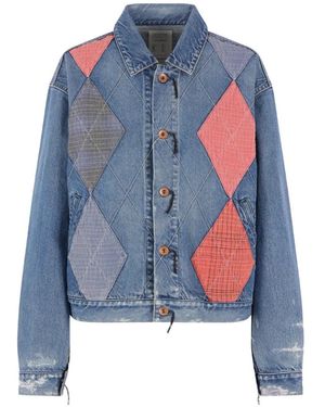 Kuro Argyle Sashiko Denim Jacket - Blue