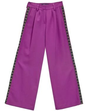 Just Cavalli Hook-Detail Wide-Leg Trousers - Purple
