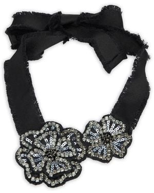 Red(V) Collar Con Motivo Floral - Negro